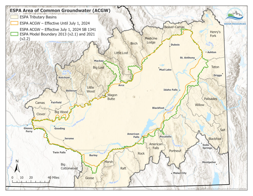 Map of the ESPA ACGWS updated boundaries as of July 1, 2024.
