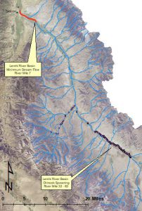 Chinook salmon redd locations in Upper Lemhi River and location of IWRB minimum stream flow